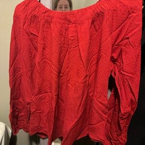 LOFT Bright Red Off-The-Shoulder Peasant Blouse